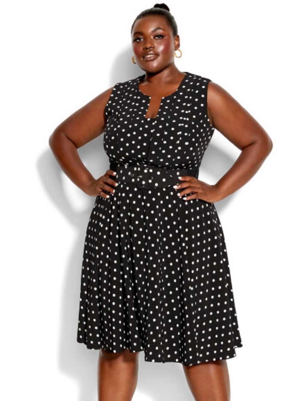 City Chic Black and White Polka Dot Midi Dress